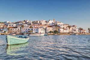 Old sea town of Ferragudo. With the boat in the foreground.